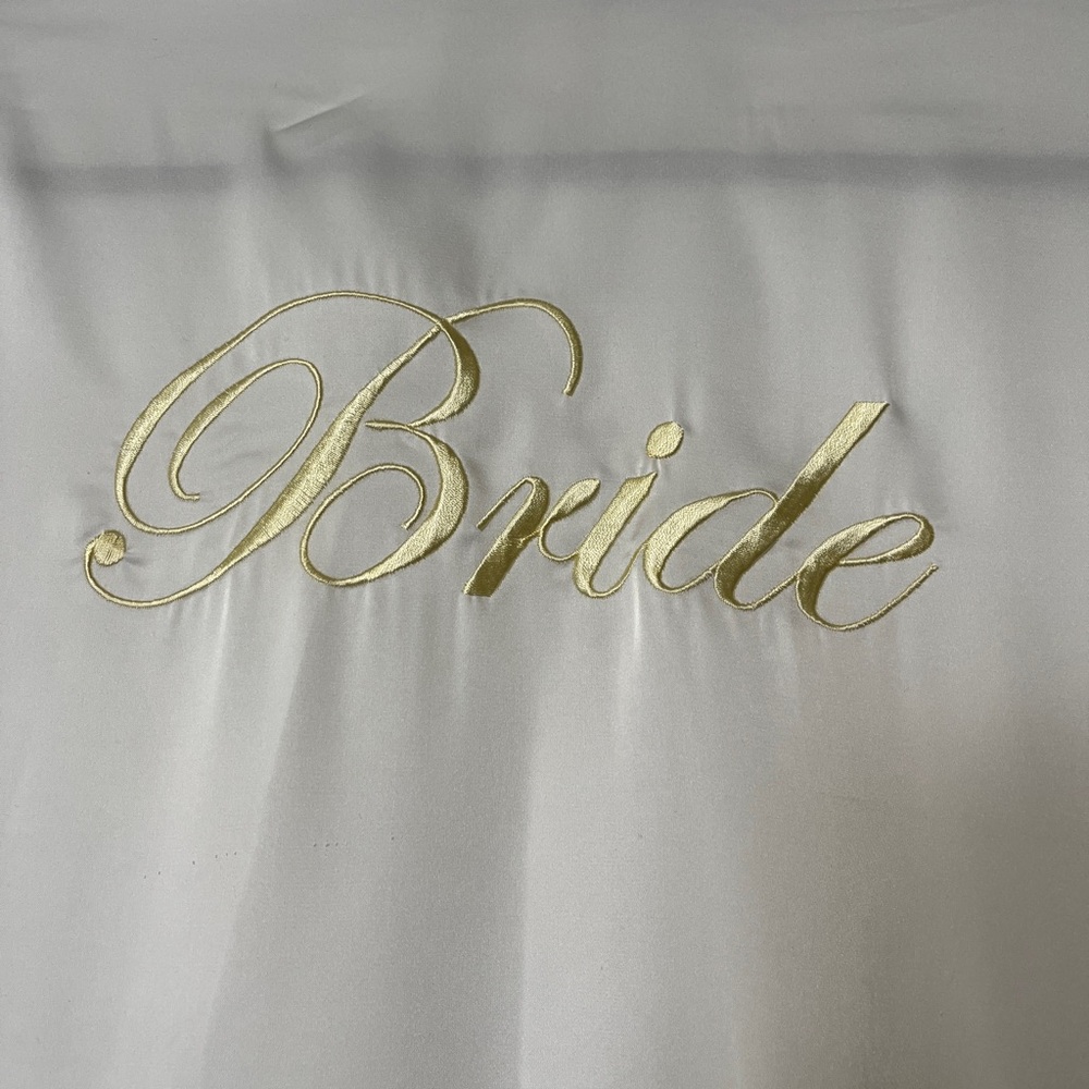 White Satin Bride Robe with Lace Details - Picture 3 of 4